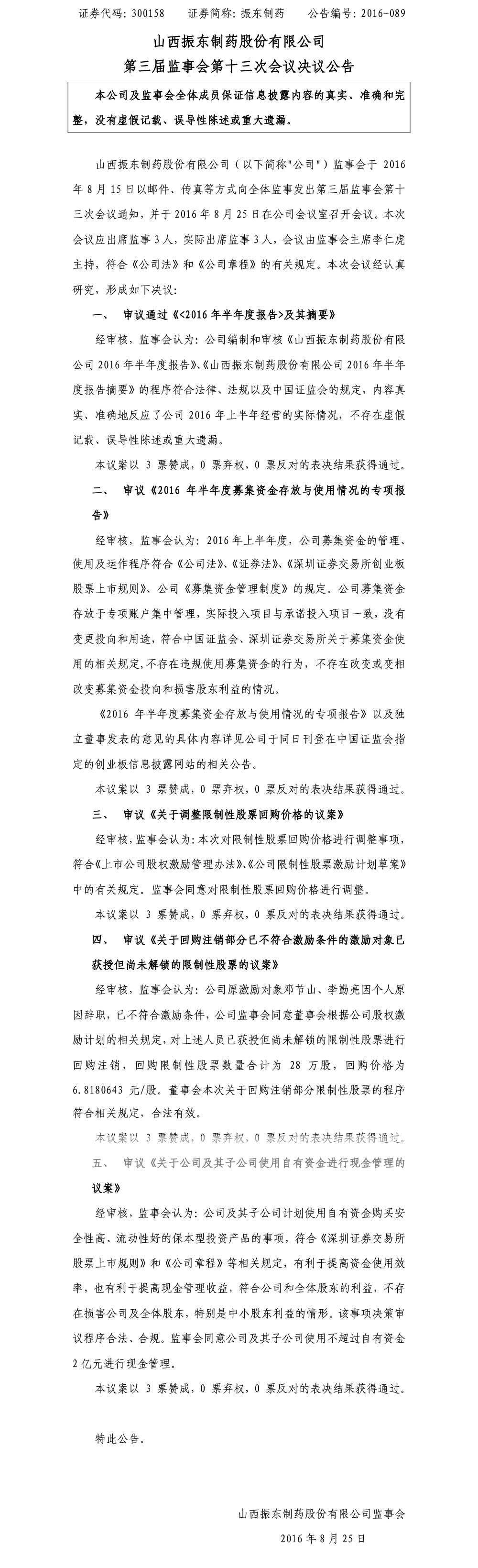 一定发制药,一定发,300158,监事会