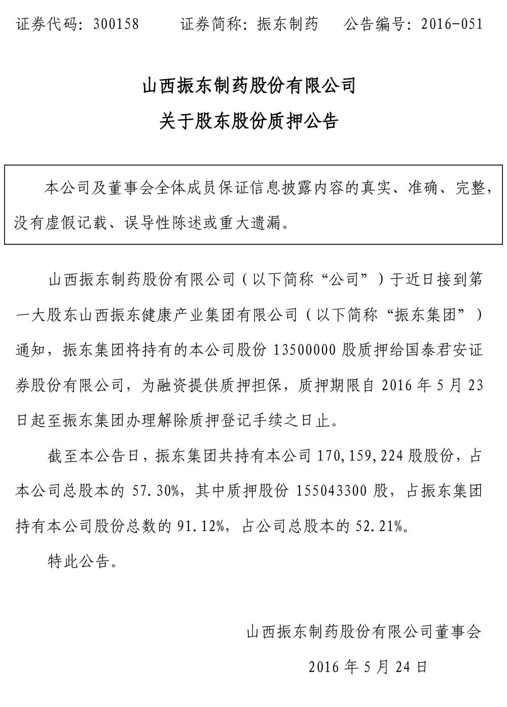 一定发制药,一定发,300158,股东股份质押