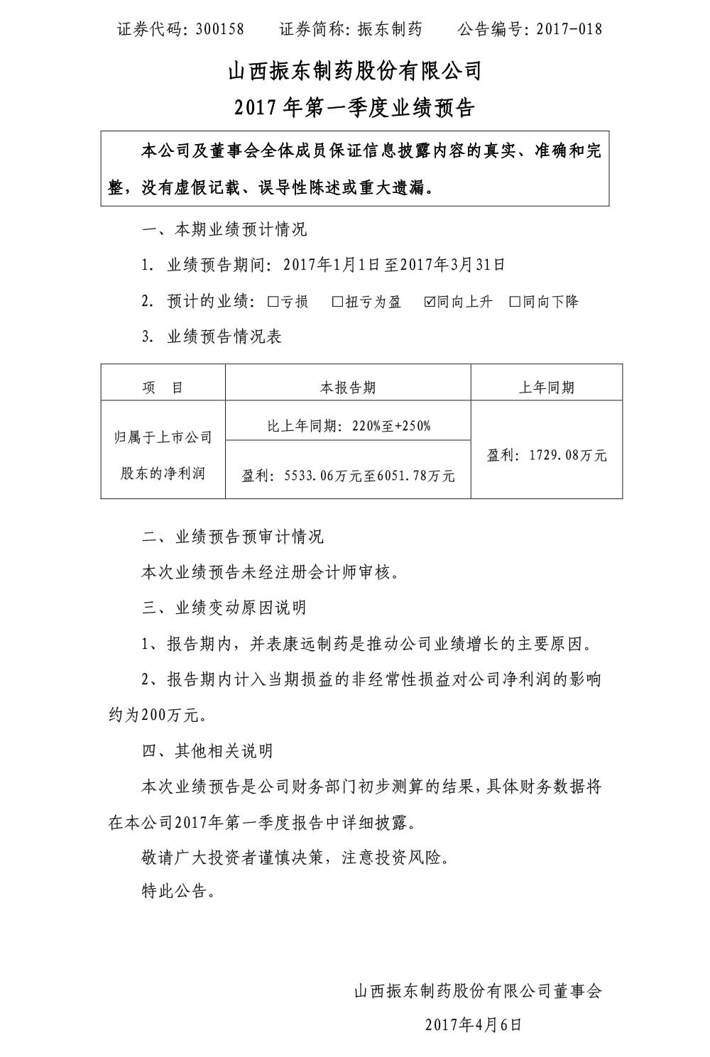 一定发制药,一定发,季度业绩预告,300158